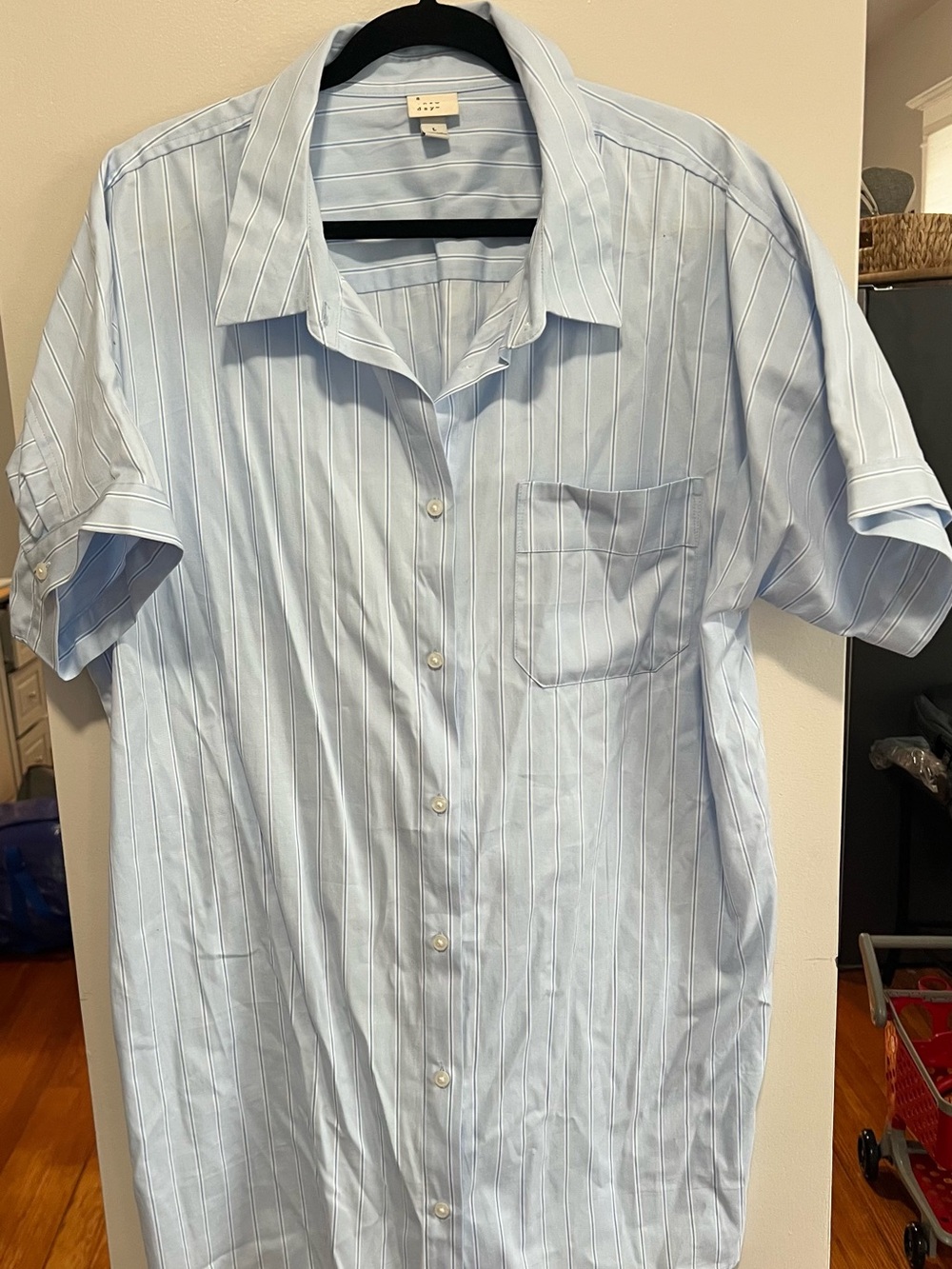 a new day Light Blue Pinstripe Short-Sleeve Button-Down Dress